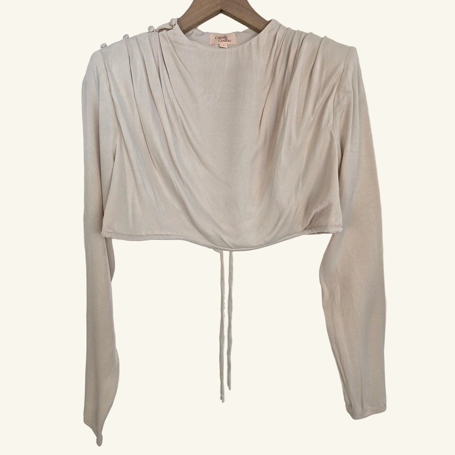 Ivory Draped Long Sleeve Crop Top Size Small