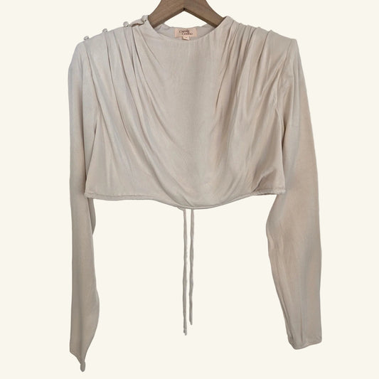 Ivory Draped Long Sleeve Crop Top Size Small