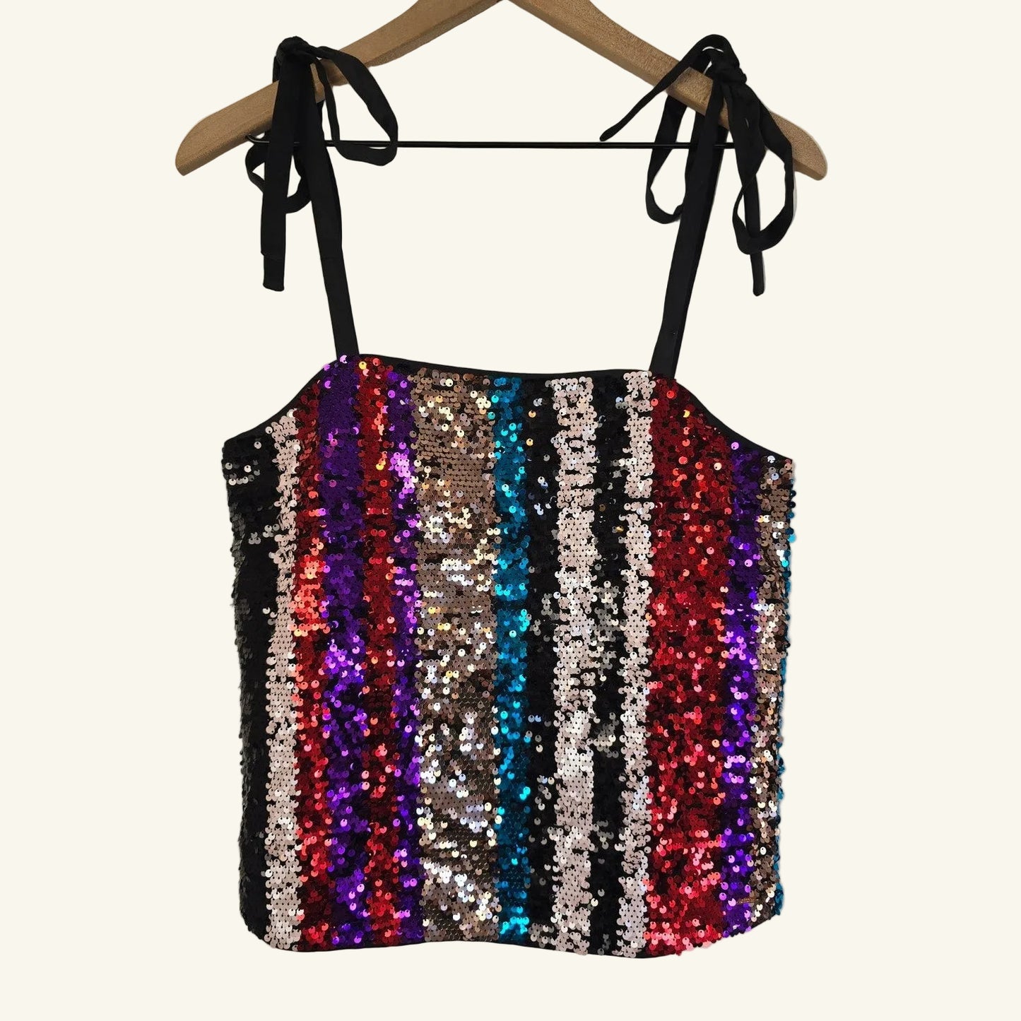 Multicolor Sequin Tie Shoulder Tank Top Size M NWT