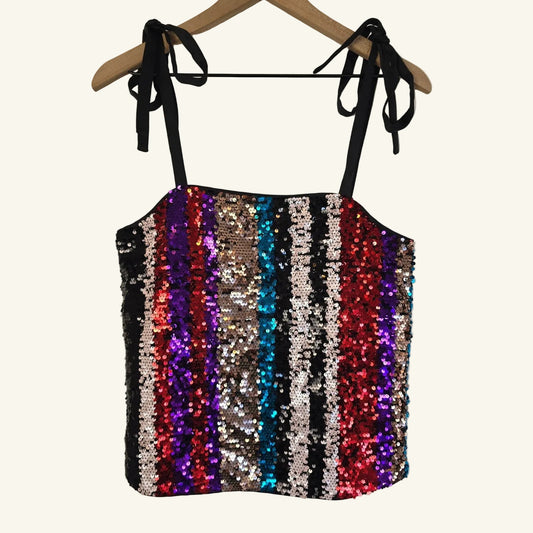 Multicolor Sequin Tie Shoulder Tank Top Size M NWT