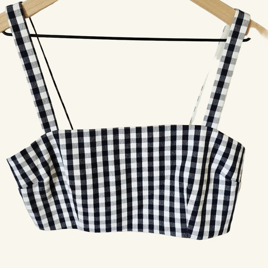 Navy White Gingham Crop Tank Top Size S NWT