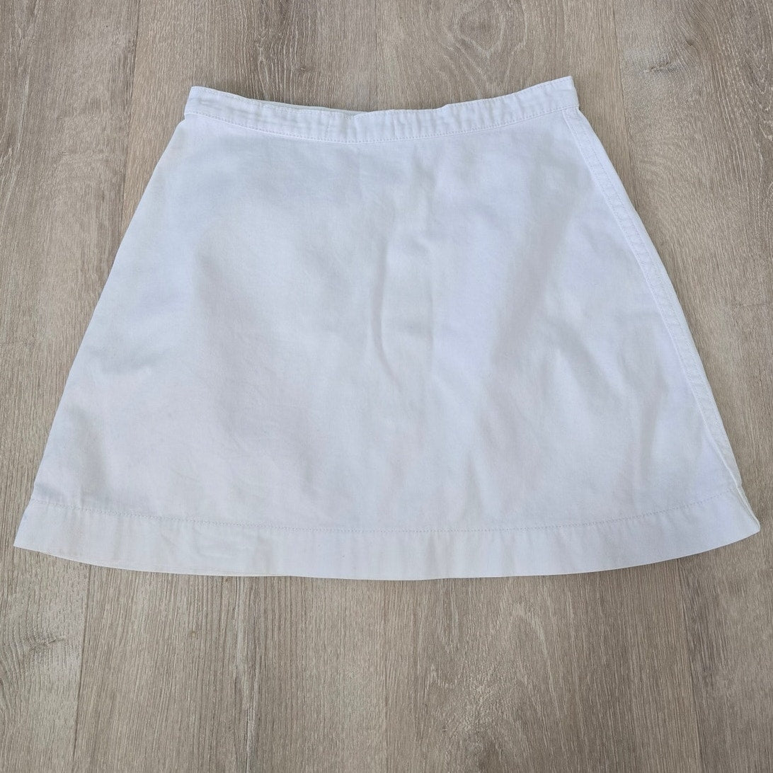 White Button Front Mini Skirt Cotton Size M