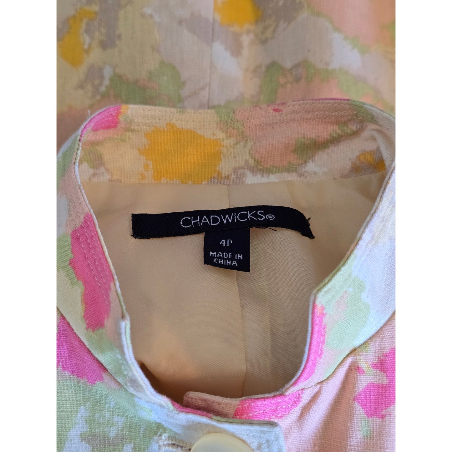 Yellow Floral Linen Blend Cropped Jacket Size 4P