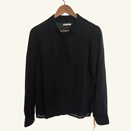 Black Sheer Blouse Button Down Top Size S NWOT