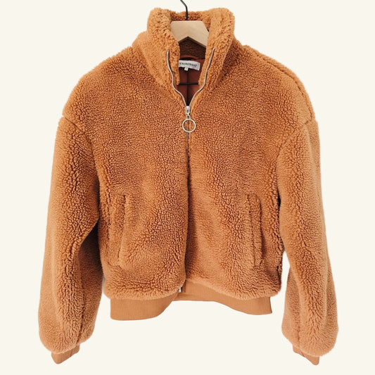 Tan Teddy Fleece Zip Bomber Jacket Size Large