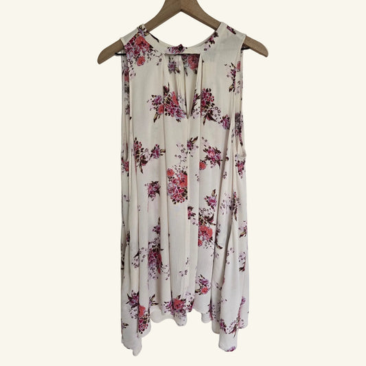 White & Pink Floral Mini Keyhole Dress Size M