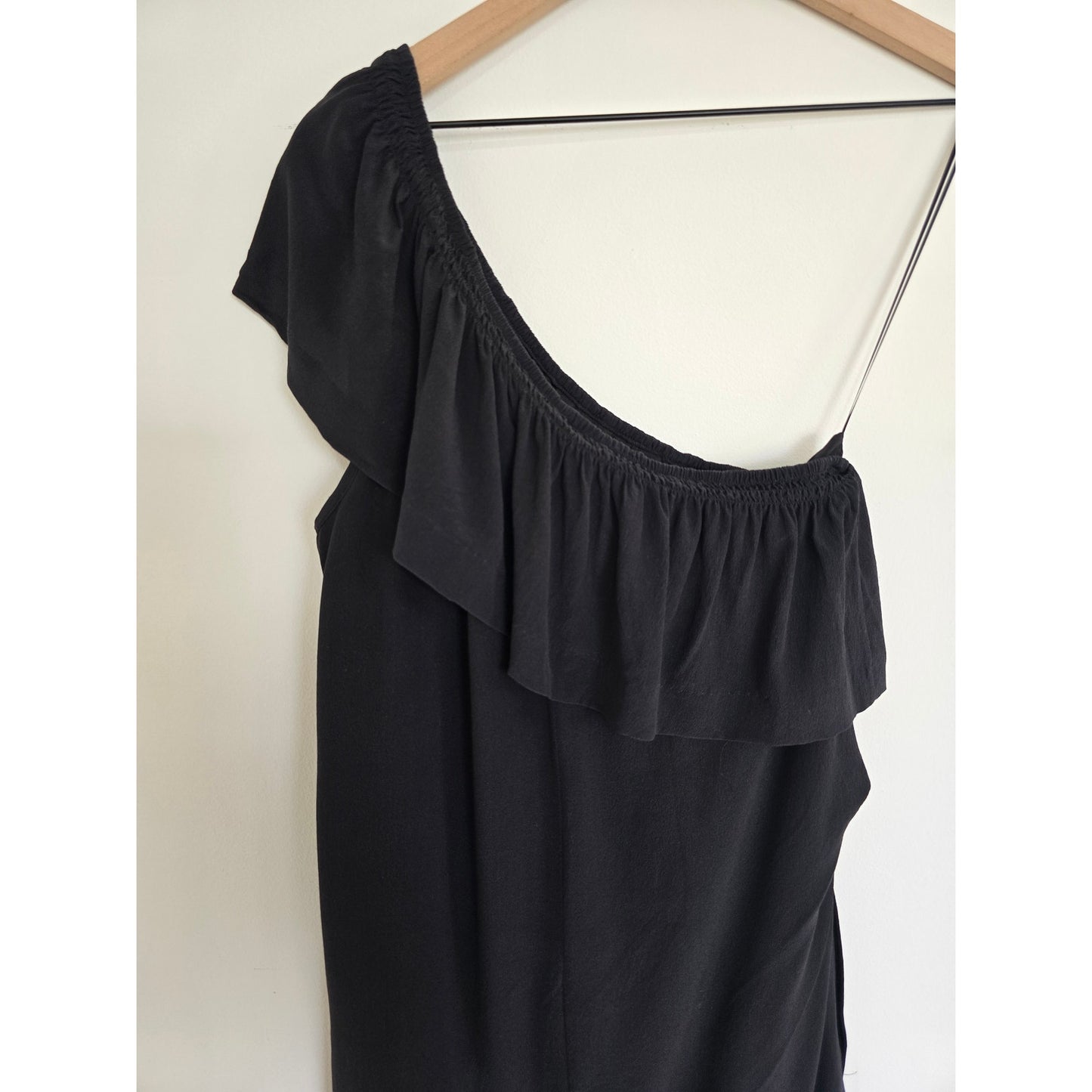Black One Shoulder Dress Shift Pockets Size 6