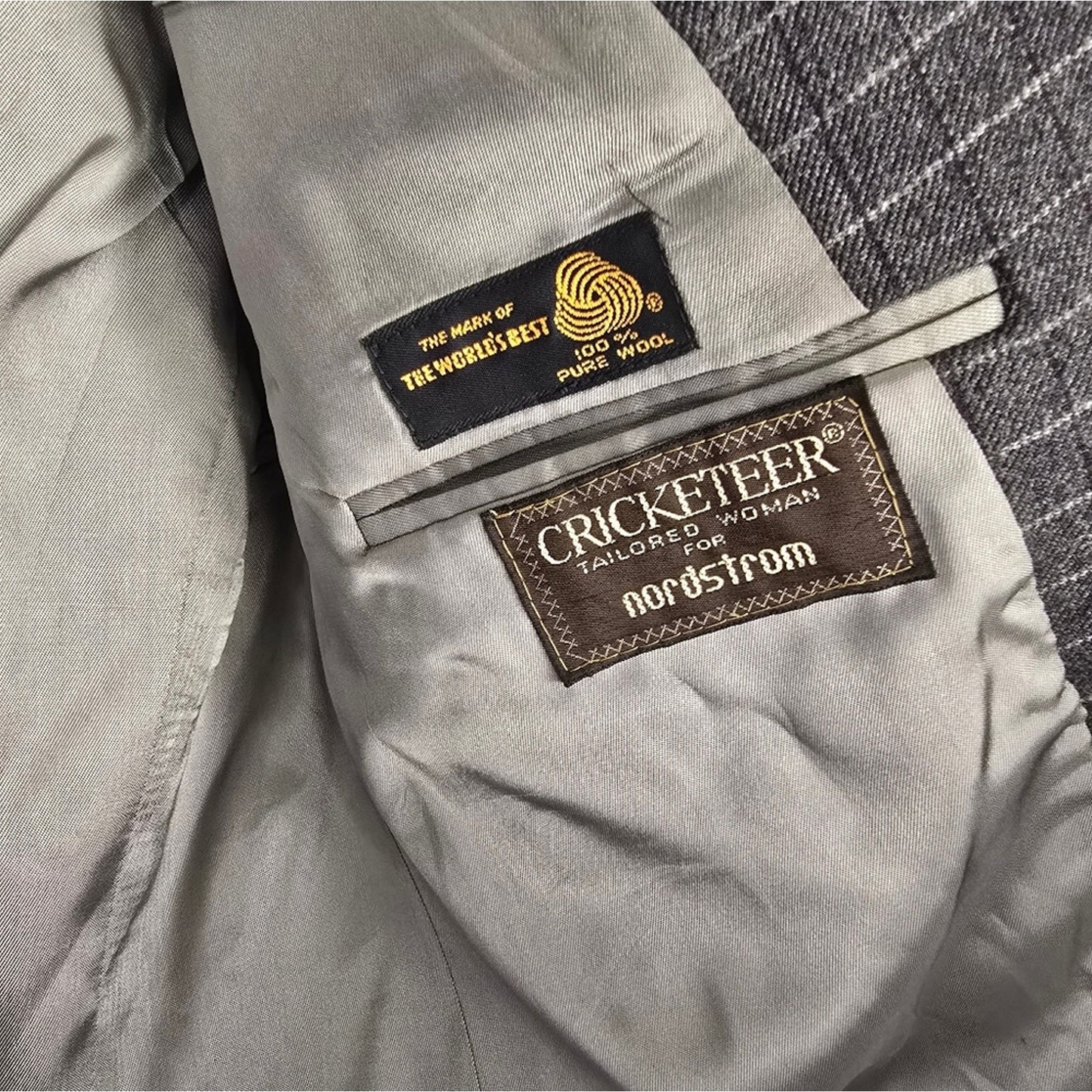 Vintage 90's Gray Cricketeer Plaid Wool Double Breasted Blazer Size 6