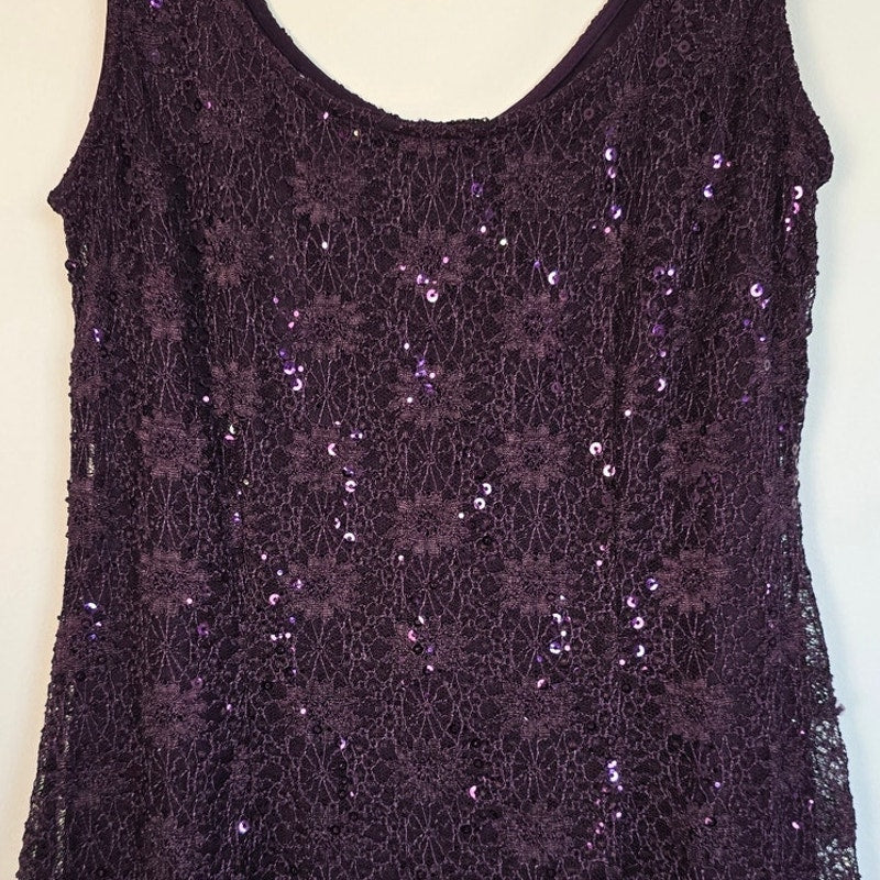 Vintage Purple Sequin Lace Midi Dress Size 6P
