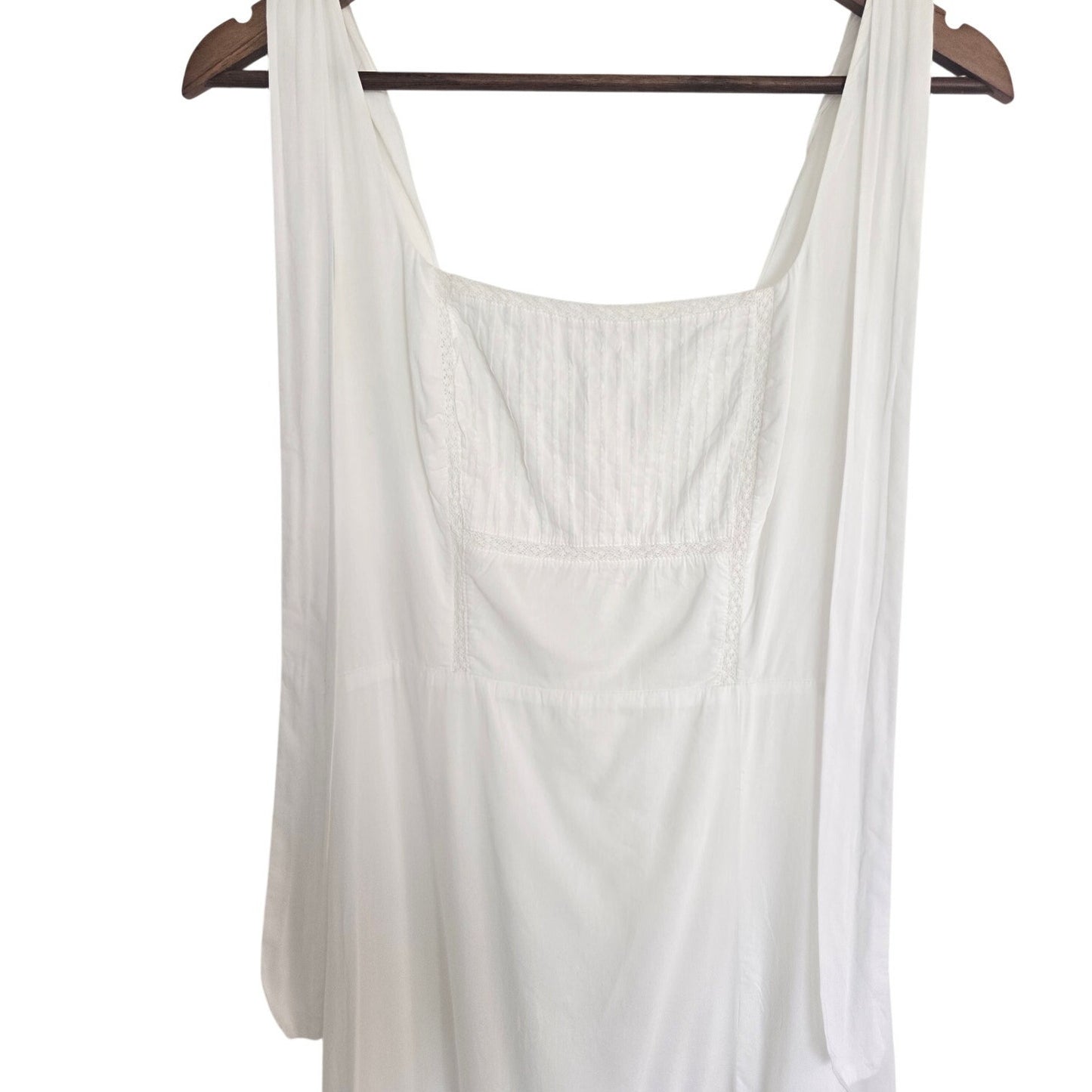 White Organic Cotton Midi Dress Side Slit Tie Strap Size 6
