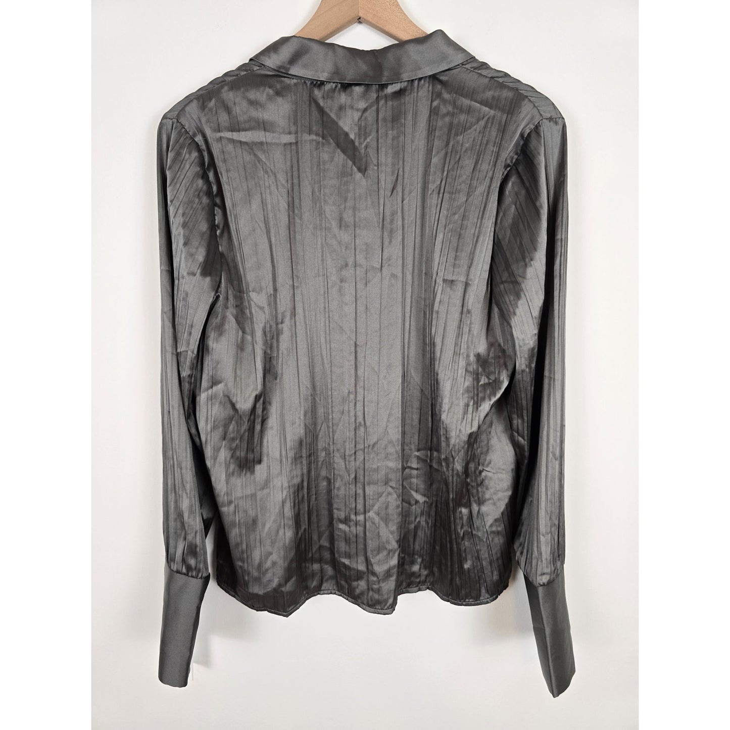 Gray Satin Button Down Blouse Size L