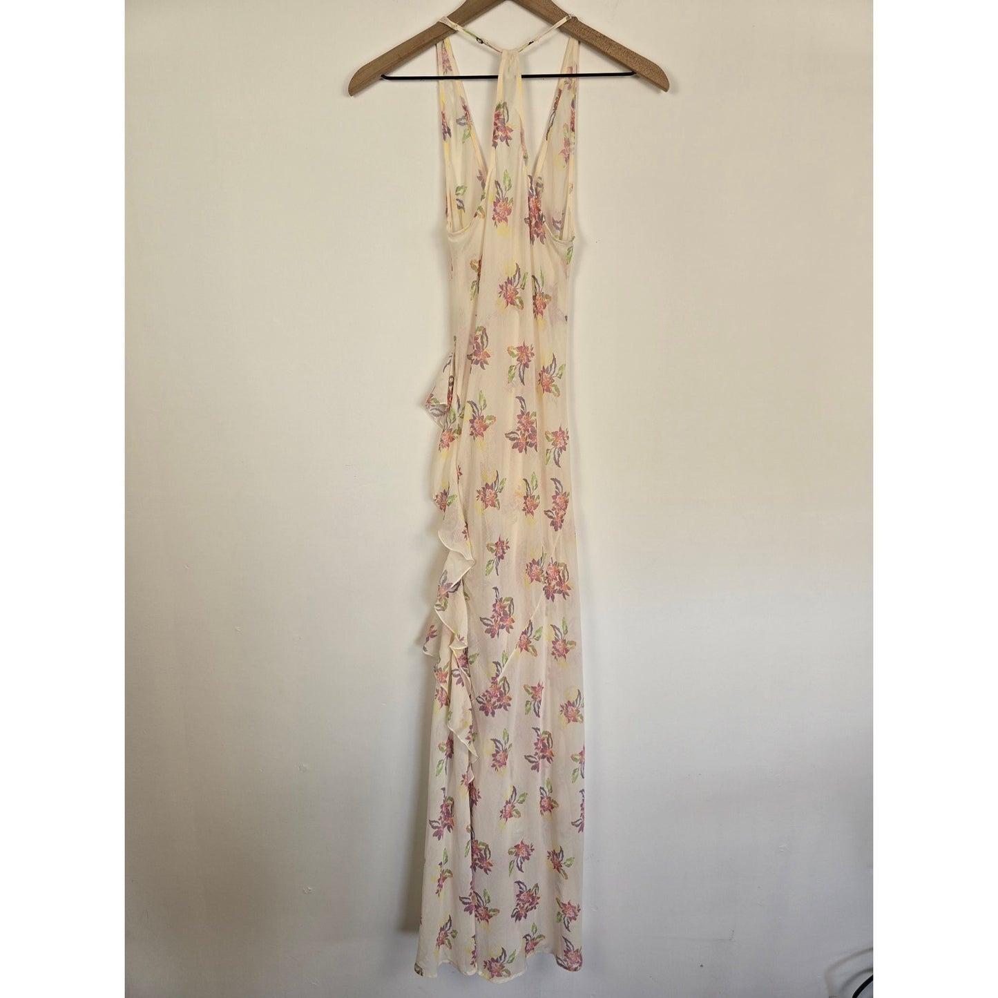 Ivory Floral Halter Maxi Dress Size XS