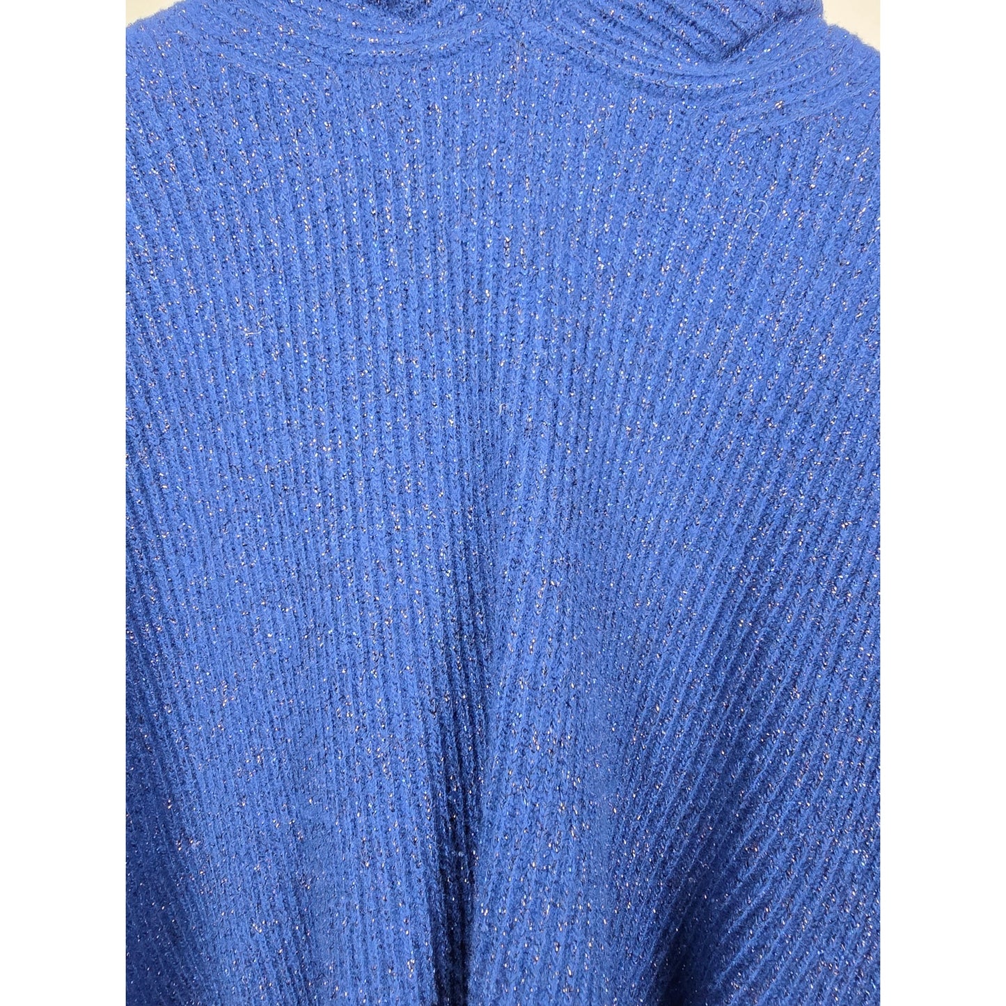 Metallic Blue Lurex Wool Knit Hoodie Sweater Size Medium