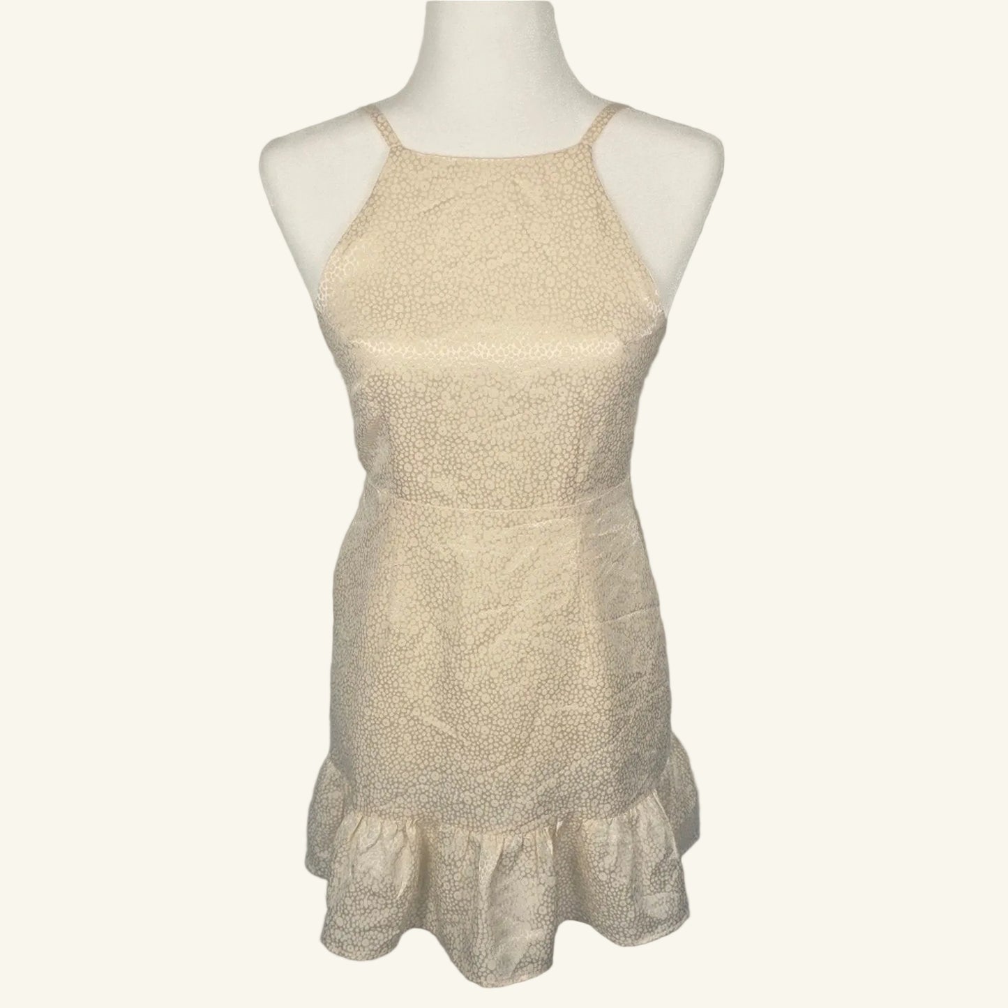 White Leopard Jacquard w/ Ruffle Hem Silk Mini Dress Size 1