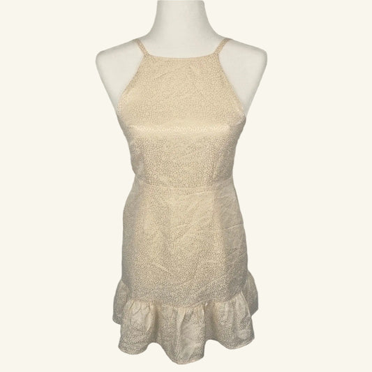 White Leopard Jacquard w/ Ruffle Hem Silk Mini Dress Size 1