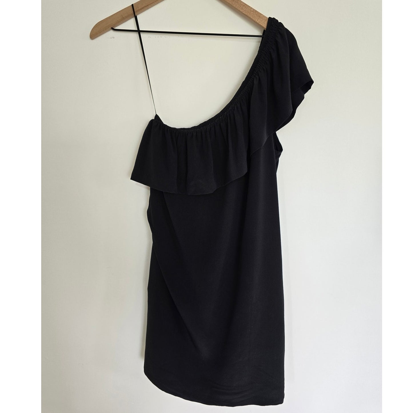 Black One Shoulder Dress Shift Pockets Size 6