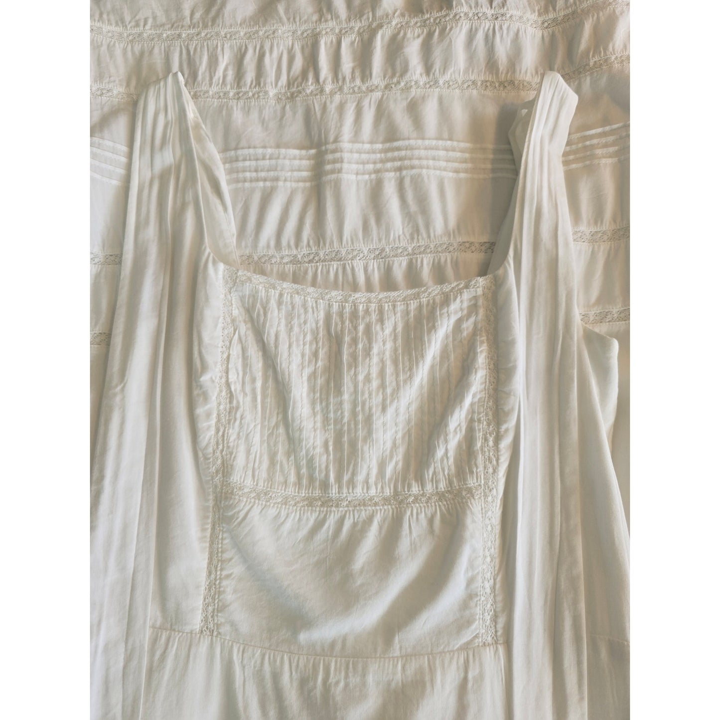 White Organic Cotton Midi Dress Side Slit Tie Strap Size 6