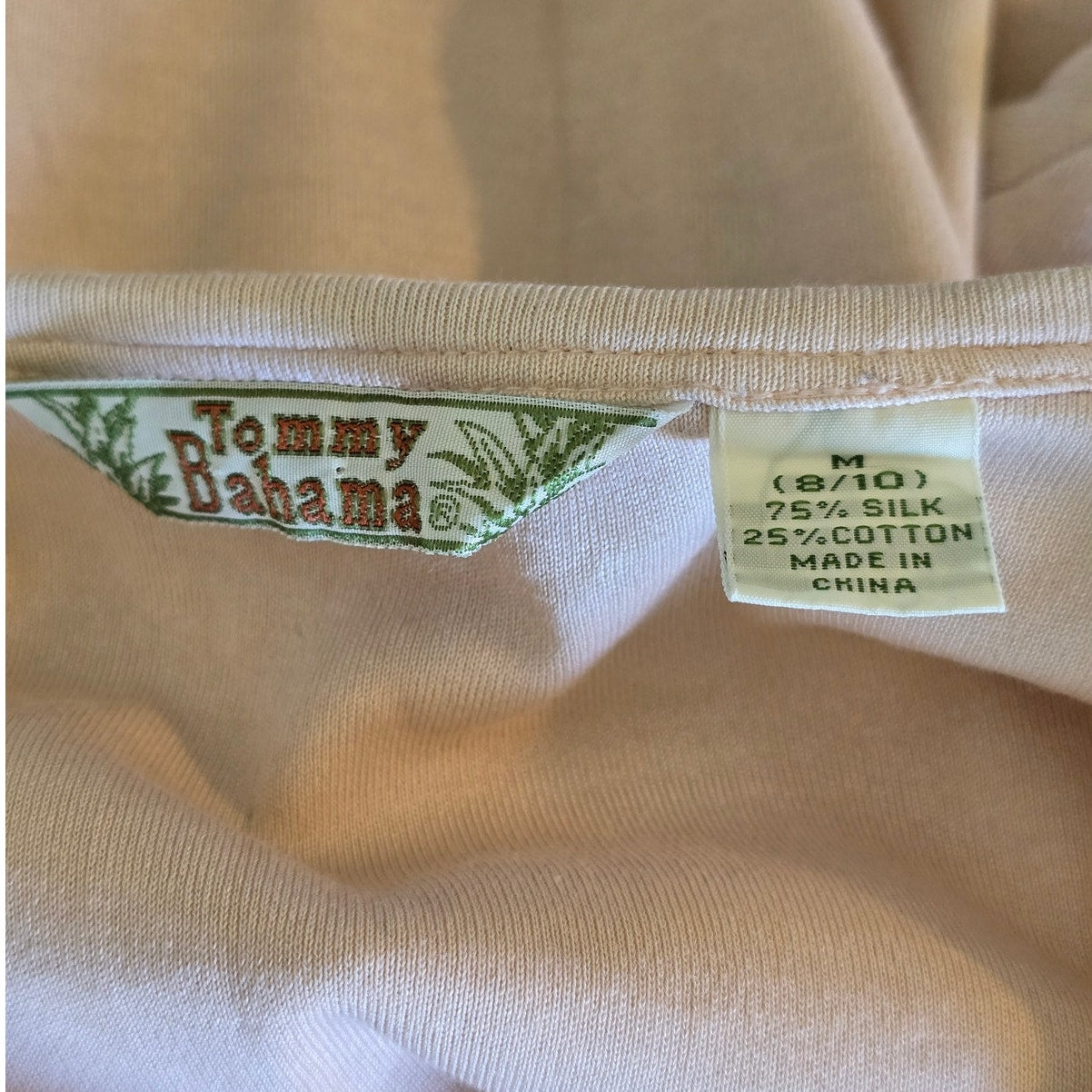 Peach Silk Blend Crew Neck Tee Short Sleeve Size L