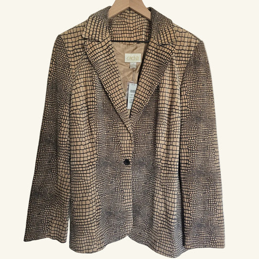 Brown Beige Suede Animal/Croc Print Blazer Jacket Size 12 NWT