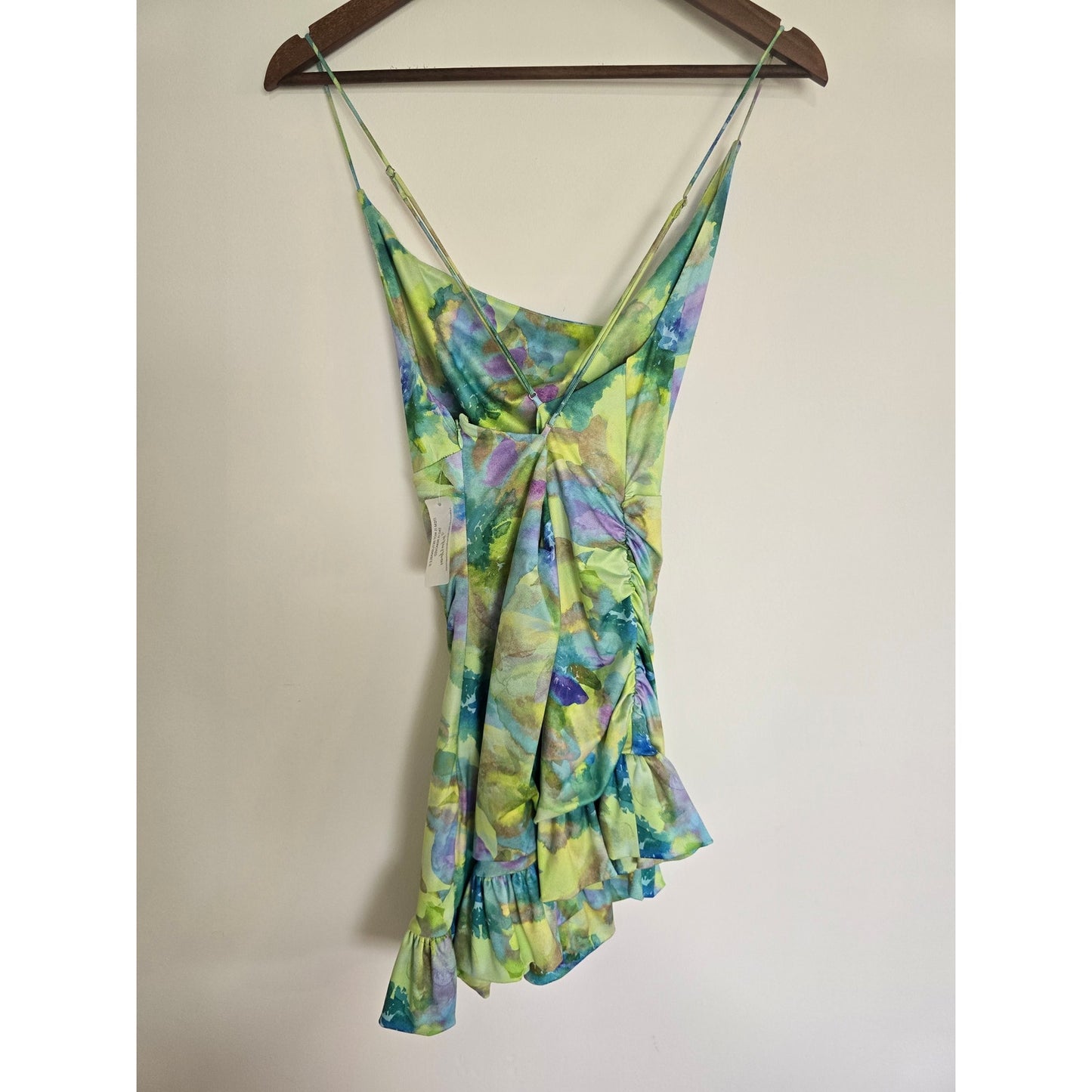 Green Watercolor Ruffle Mini Dress Size S NWT