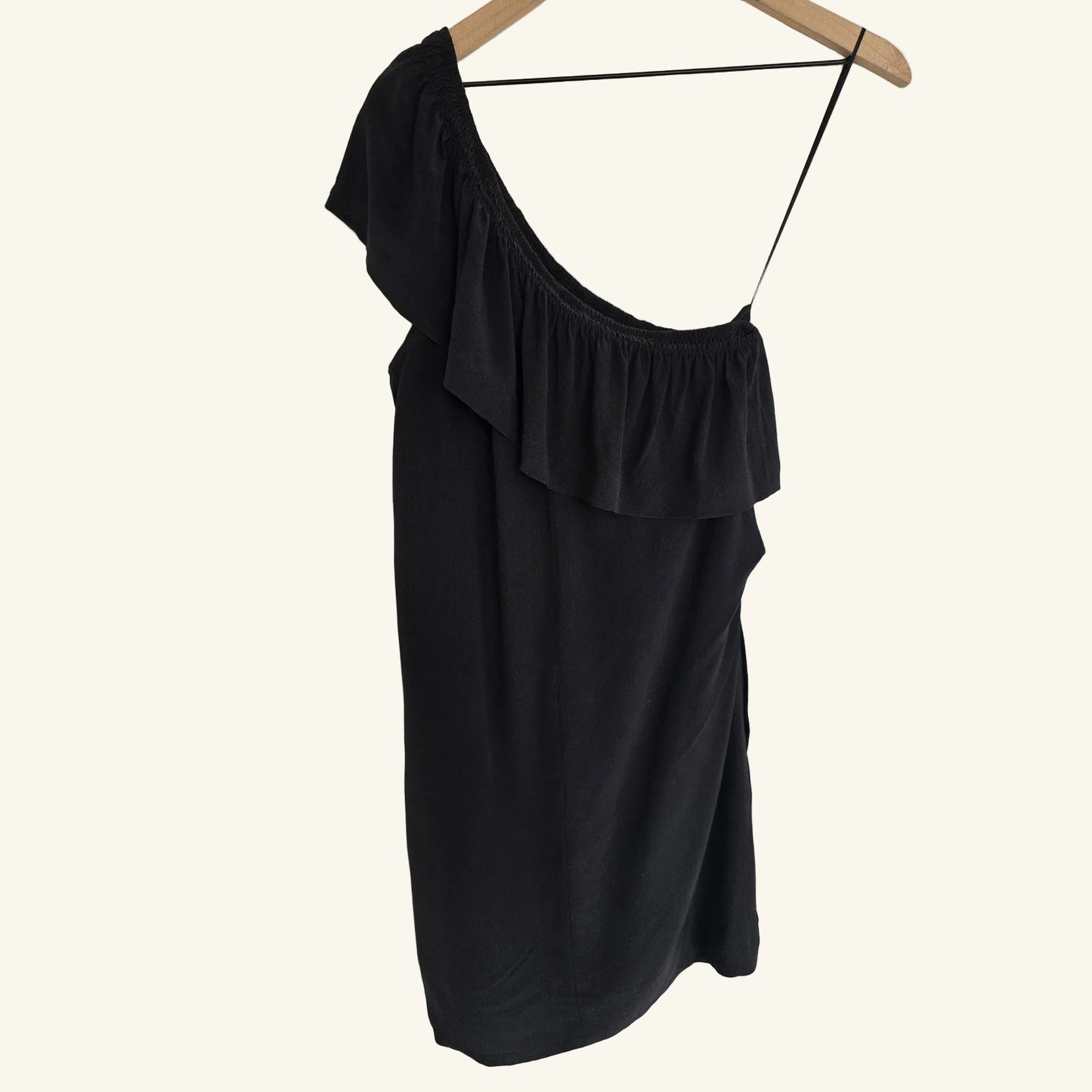 Black One Shoulder Dress Shift Pockets Size 6