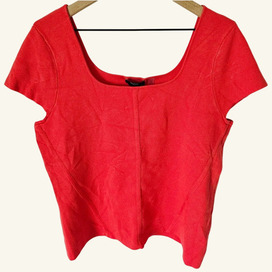 Red Square Neck Knit Short Sleeve Top Size L NWT
