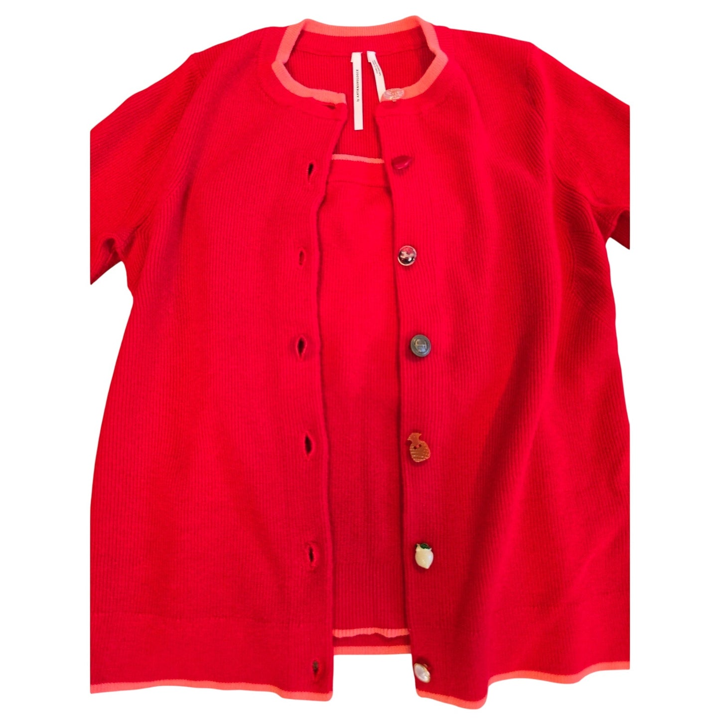 Red Pink Two Piece Sweater Set Cardigan Tube Top Size Small