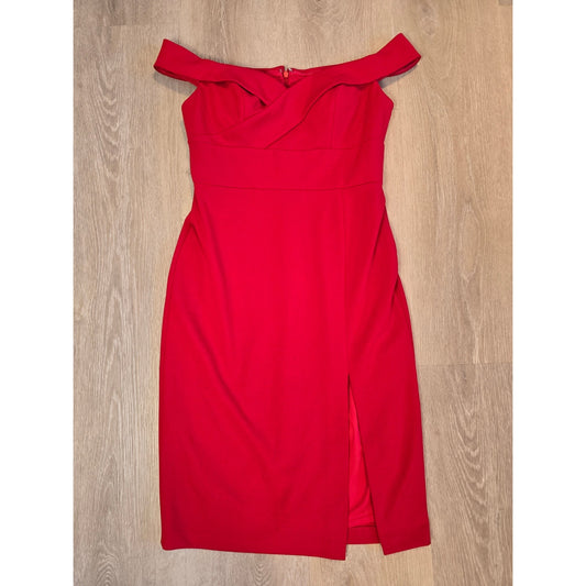 Red Off Shoulder Knee Length Slit Dress Size 8