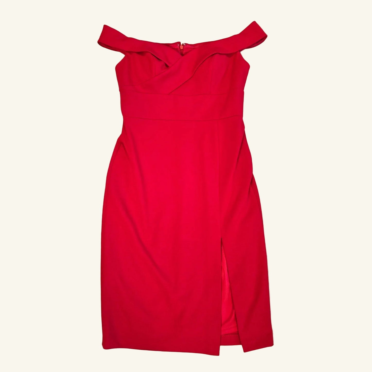 Red Off Shoulder Knee Length Slit Dress Size 8