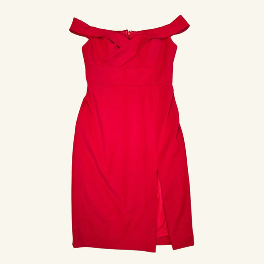 Red Off Shoulder Knee Length Slit Dress Size 8