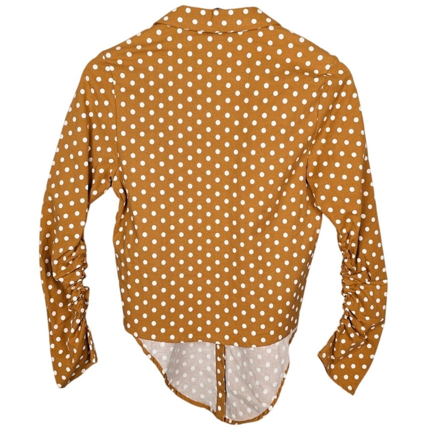 Mustard Polka Dot Cropped Blouse w/ Front Tie Top Size S