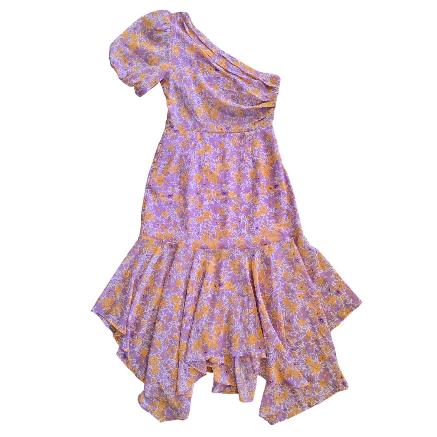 Lilac Purple Floral One Shoulder Midi Dress Size S