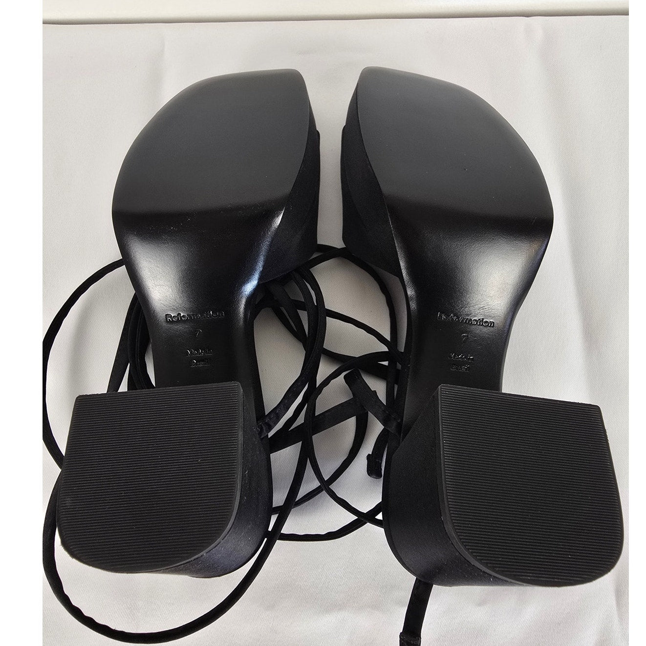 Black Satin Platform Sandal Heels Size 7