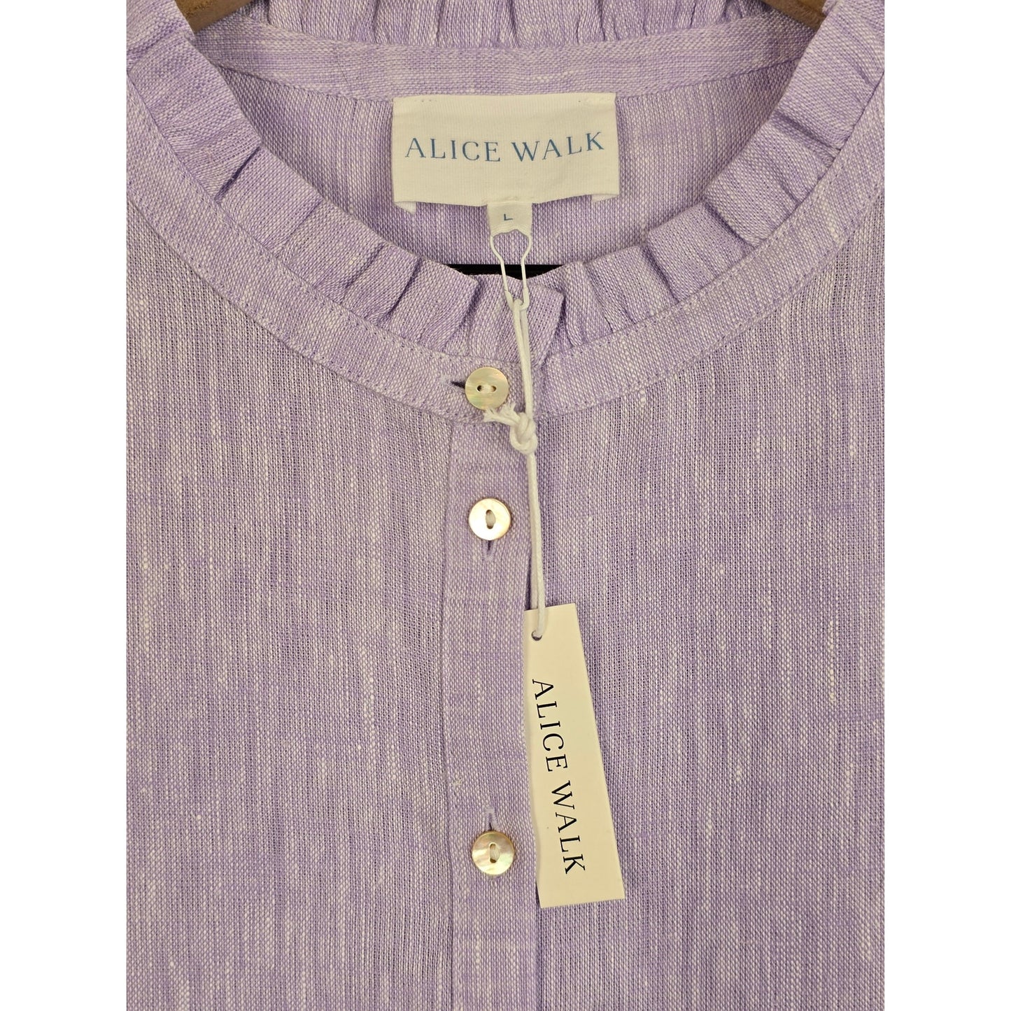 Lavender Purple Linen Midi Dress Band Collar Size L