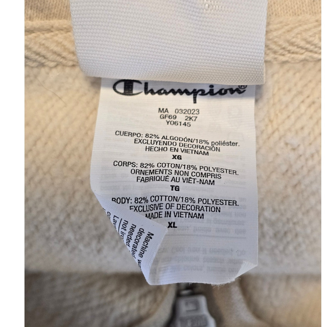 Cream Reverse Weave Zip Hoodie Oversized Size XL