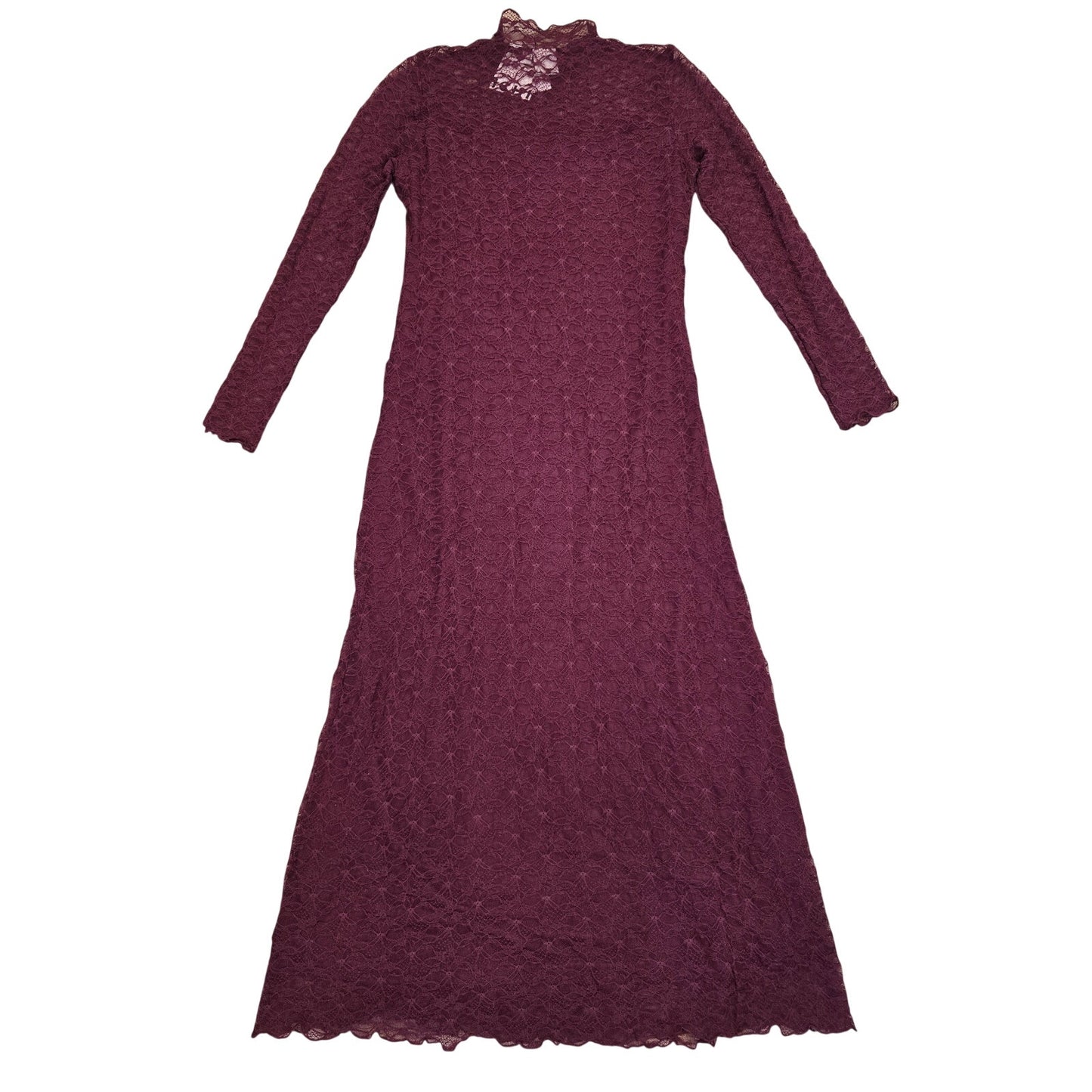 Burgundy Lace Mock Neck Maxi Dress Long Sleeve Size S