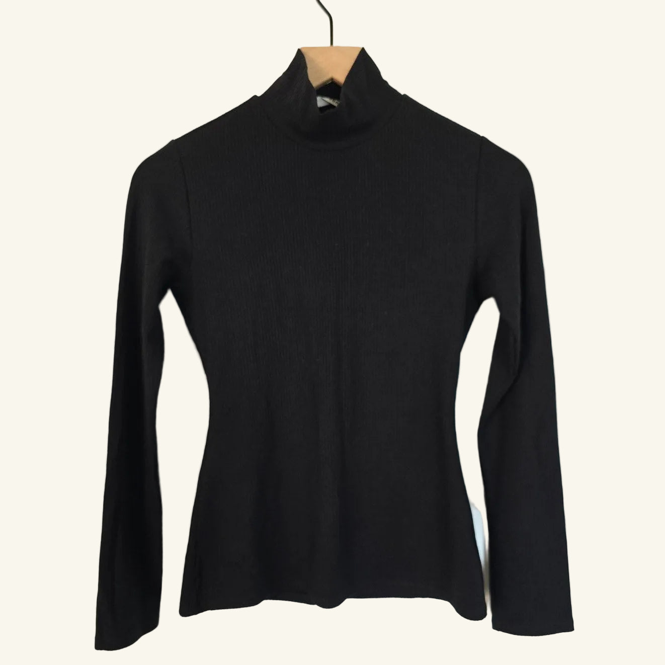 Black Ribbed Turtleneck Top Fitted Long Sleeve S