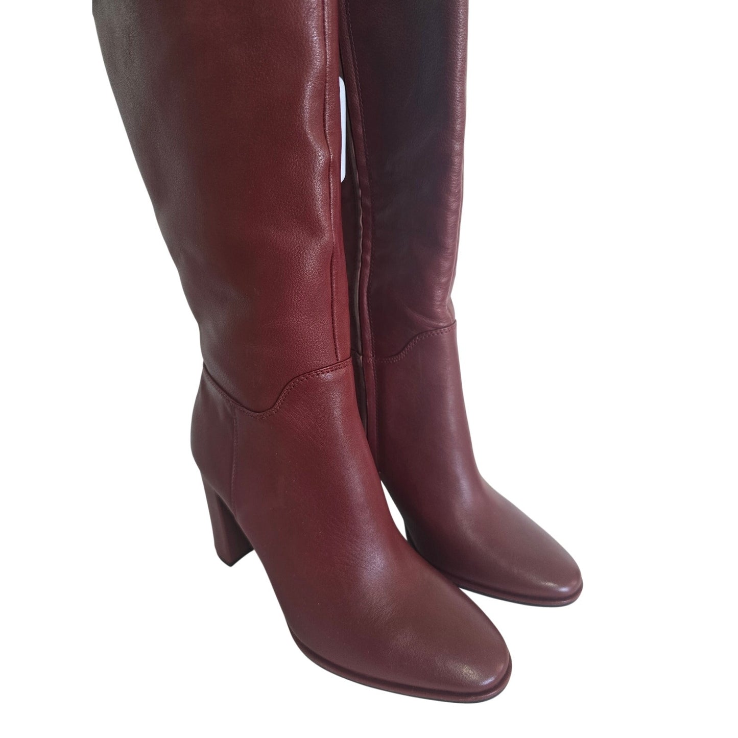 Red Leather Knee High Boots Block Heel Size 7