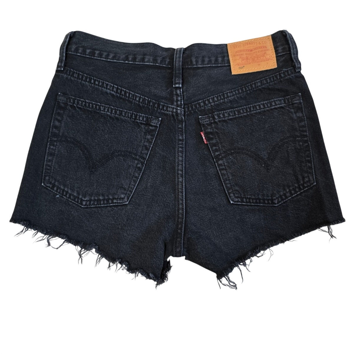 High Rise Black Denim Cutoff Shorts Distressed Hem Size 25