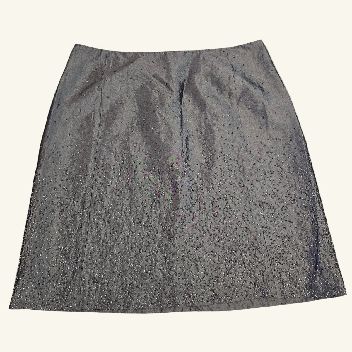 Y2K Metallic Gray Beaded Mini Skirt Size 10