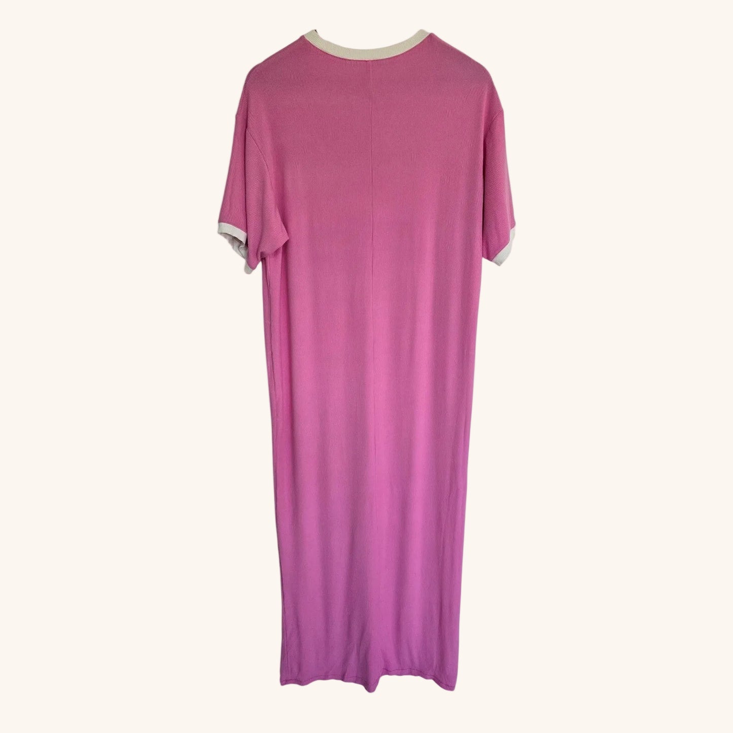 Pink White Soft Lounge Ringer T-Shirt Maxi Dress Size L