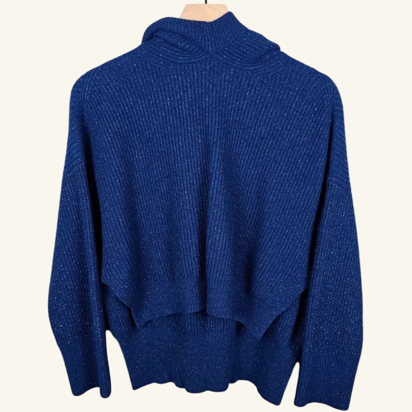 Metallic Blue Lurex Wool Knit Hoodie Sweater Size Medium