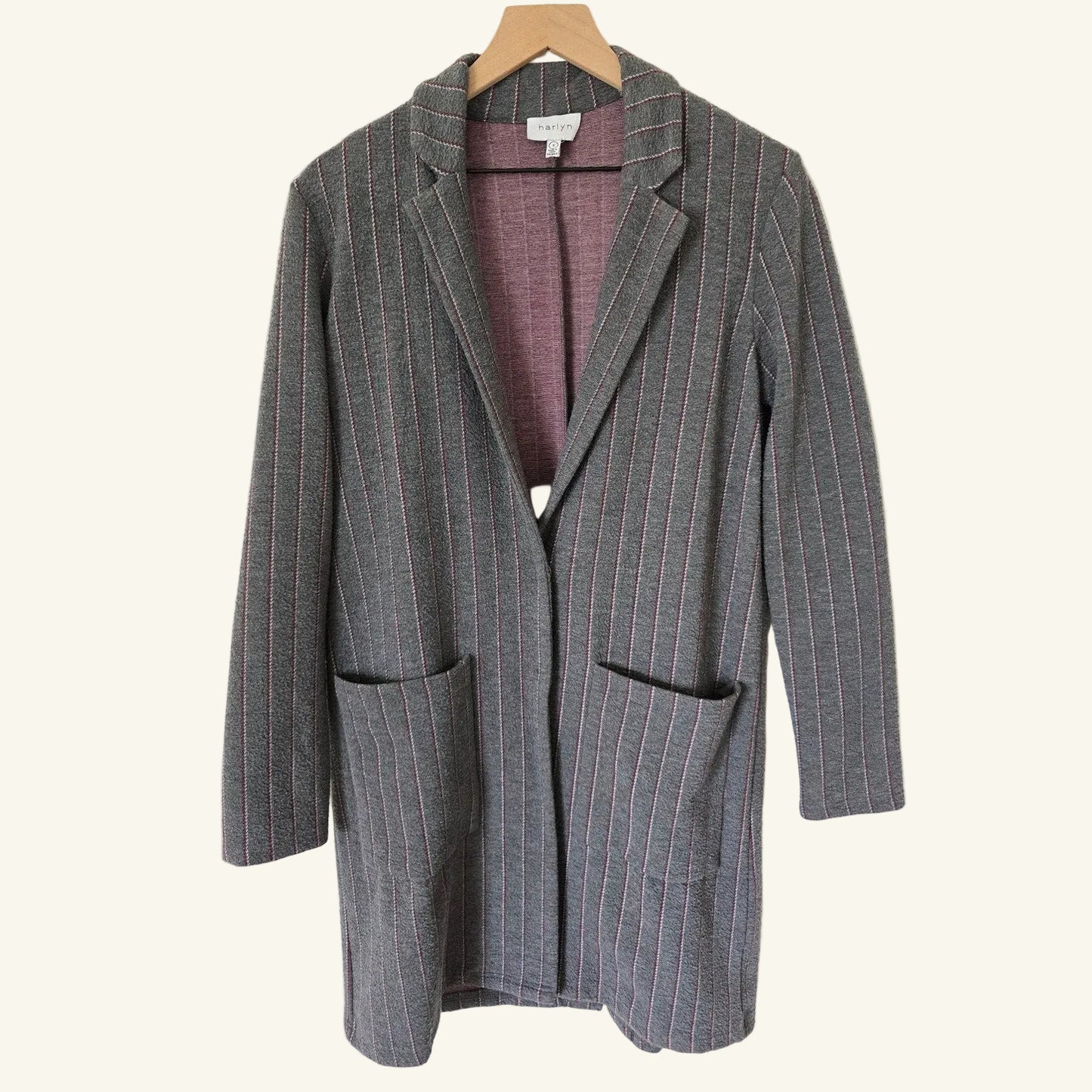 Gray Pinstripe Longline Blazer Jacket Size Small