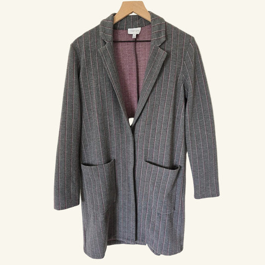Gray Pinstripe Longline Blazer Jacket Size Small