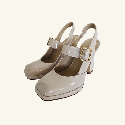 Cream Mary Jane Slingback Block Heels 6.5