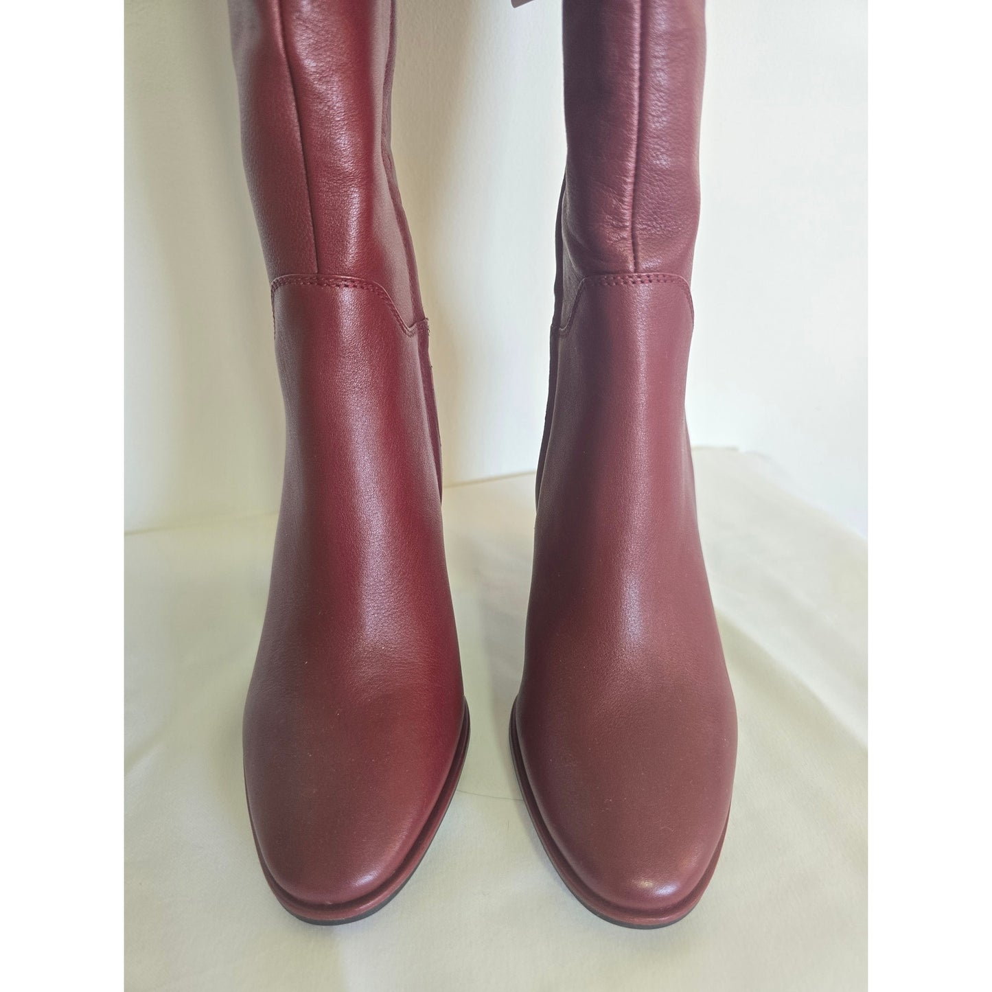 Red Leather Knee High Boots Block Heel Size 7