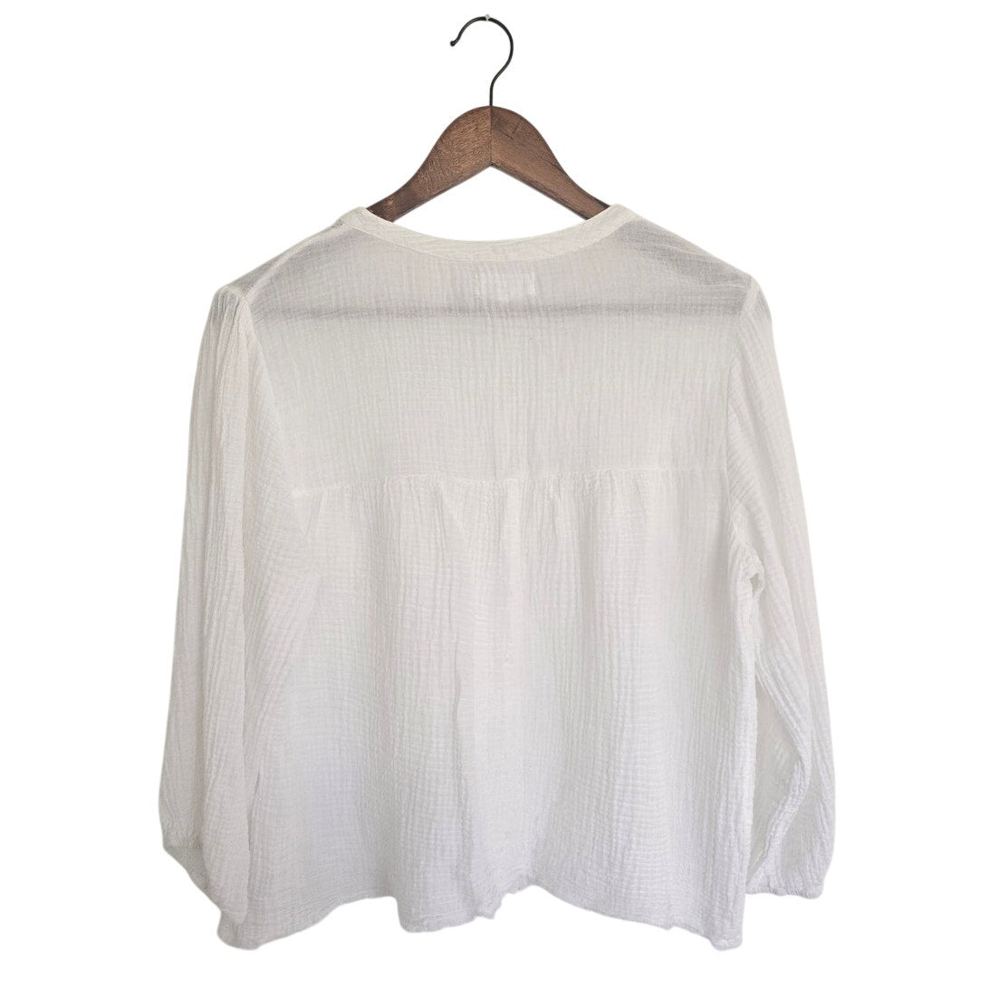 White Cotton Gauze V-Neck Blouse Size M