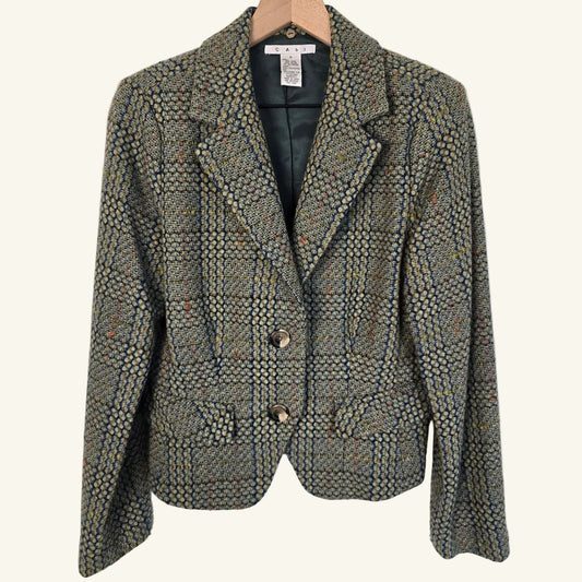 Green Blue Wool Plaid Cropped Blazer Jacket Size 8