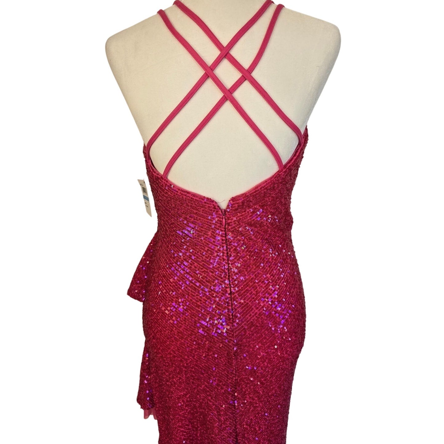 Pink Sequin Hi Low Ruffle Formal Gown Prom Dress 5 NWT