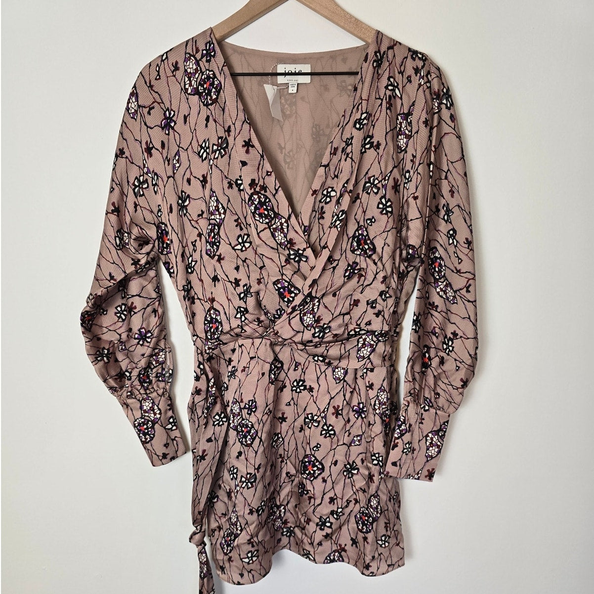 Natural Rose Floral Wrap Long Sleeve Dress Size 4 NWT